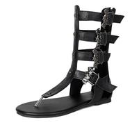 MiaZane Riemchen Gladiator Sandalenstiefel Damen Flach Zehenring Römischer Stil Knöchelhohe Sommersandalen Für Straßenmode und Festivalbekleidung Minimalistisch,Schwarz,44 EU