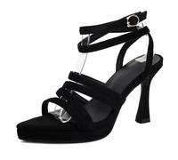 MiaZane Römische Sandalen Damen Stilettoabsatz Gekreuzter Riemen Spitze Zehen Vintage Abendabsätze Hochzeitsgast Sandalen Abendempfang Pumps,Schwarz,40 EU