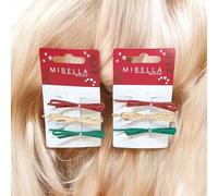 Mibella Beauty & Co Haarspangen Set, Bobby Pin Bow, je 2 Schleifen in Rot, Gold und Grün, Metall Haarschmuck, 6-teilig - 24760