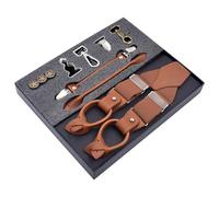 MIBSH Hosenträger Suspender Herren Vintage Leder Hosenträger Clip Button Hosenträger Verstellbare Elastische Hosenträger Träger Kamel