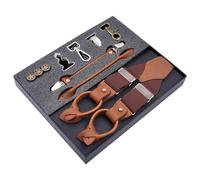 MIBSH Hosenträger Suspender Herren Vintage Leder Hosenträger Clip Button Hosenträger Verstellbare Elastische Hosenträger Riemen Braun