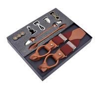 MIBSH Hosenträger Suspender Herren Vintage Leder Hosenträger Clip Button Hosenträger Verstellbare Elastische Hosenträger Riemen WineRed