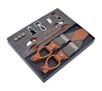 MIBSH Hosenträger Suspender Herren Vintage Leder Hosenträger Clip Button Hosenträger Verstellbare Elastische Hosenträger Gurte Grau