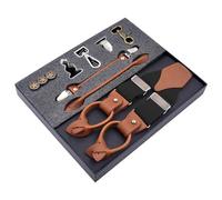 MIBSH Hosenträger Suspender Herren Vintage Leder Hosenträger Clip Button Hosenträger Verstellbare Elastische Hosenträger Riemen Schwarz