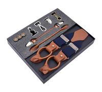 MIBSH Hosenträger Suspender Herren Vintage Leder Hosenträger Clip Button Verstellbare Elastische Träger Navyblue