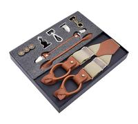 MIBSH Hosenträger Vintage Leder Suspender Verstellbare Elastische Träger Beige
