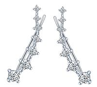 MICGIGI Damen 925 Sterling Silber Ohrringe - Sieben Sterne Zirkonia Ohrstecker mit Ohrklemme und Ohrclips