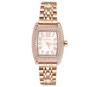 MICGIGI Damen Quarz Armbanduhr Rechteckige Analog Uhr mit Steinbesatz,Einfaches Zifferblatt,Edelstahl Armband