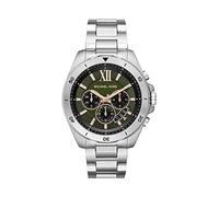 Michael Kors Brecken Herrenuhr, Chronographenwerk mit Edelstahl- oder Lederarmband, Silberton und saftiges Grün, 45MM