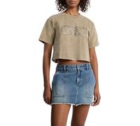 Michael Kors Cropped Empire Stud T-Shirt für Damen, Safari Green Wash, Klein