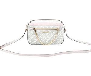 Michael Kors Damen Jet Set Item Große Ost-West Signatur Leder Reißverschluss Ketten Umhängetasche (Vanilla PVC/Puderrosé) Einheitsgröße