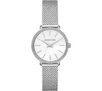 Michael Kors Damen Quartz Armbanduhr, 32.00mm GehäusegröÃŸe mit weiÃŸ analog Zifferblatt und Silber Mesh Bracelet Armband MK4618