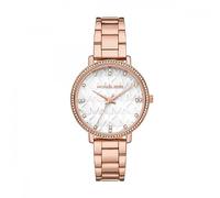 Michael Kors Damen Quartz Armbanduhr, 39.00mm GehäusegröÃŸe mit weiÃŸ analog Zifferblatt und Rosegold Metallarmband Armband MK4594