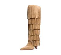 MK Hoher Stiefel Jayla Aus Wildleder Mit Fransen - Natur - Michael Kors