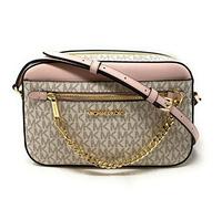 Michael Kors Jet Set East West Chain Crossbody Vanilla MK Powder Blush Pink Bundled with Jet Set Card Holder in Ballet