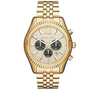 Michael Kors Lexington Herrenuhr, 45 mm Gehäusegröße, Quarz-Chronograph-Uhrwerk, Edelstahlband, Goldfarben mit Pavé-Zifferblatt, 44 mm, MK8494