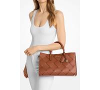 Michael Kors Damen Scarlett Medium East West Satchel Umhängetasche, Goldfarbene Hardware/gewebtes Leder/Gepäck