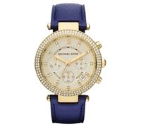 Michael Kors MK2280 Damenuhr Chronograph - Roségold PVD-Gehäuse - Blaues Lederarmband - 39 mm