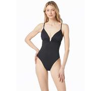 Michael Kors Swimwear Damen Draped Plunge One Piece Badeanzug, Schwarz, 4