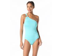 Michael Kors Swimwear Damen Logo Shoulder One Piece Badeanzug, Türkis/Ausflug, einfarbig (Getaway Solids), 42