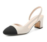 MICIFA Slingback-Absatzschuhe für Damen, runde Zehenpartie, klobiger Absatz, Knöchelriemen, modische Spleißschuhe, Weiss/opulenter Garten, 38 EU
