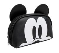 Mickey Maus Kulturbeutel, Waschtasche, Kosmetiktasche, Schwarz mit weißem Design, PU-Leder, 23 x 10,5 x 5 cm, Kinder und Erwachsene, Mouse (Schwarz)