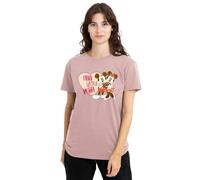 Mickey Mouse Damen and Minnie Vintage Valentine's Day Luv You Lots Ladies Shirt, Pink, Rosa, M EU
