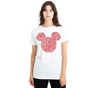 Mickey Mouse Damen Valentine's Day Heart Ears Silhouette Ladies Shirt, White, Weiß, L EU