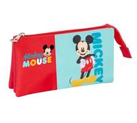 Mickey Mouse Dreifach-Federmäppchen für Kinder, ideal für Schulkinder, bequem und vielseitig, Qualität und Stärke, 22 x 3 x 12 cm