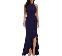 MICKURY Moderne Strickkleider Rö Damen Kurz Leder Abendkleid Satin Kurz Glitzer Kleider Damen Sexy Blau Goldene Kleider Damen Abendkleid Modern Für Abendkleider Rot(Marine,XL)