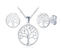 MicLee 925 Silber Damen Baum des Lebens Halskette Ohrringe Durchbrochener Lebensbaum Ketten Anhänger und Ohrstecker Fashion Schmucksets für Mädchen