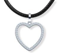 MicLee Damen 925 Sterling Silber Zirkonia Halskette Einfach Süße Herz Anhänger Schwarze Lederschnur Choker mit Geschenkbeutel Super Geschenk für Paar Pärchen Mutter Tochter