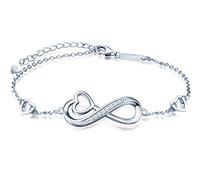 MicLee Damen Infinity Unendlichkeit Symbol Herz Armband 925 Sterling Silber Zirkonia Armkette Verstellbar Charm Armreif mit Geschenkbeutel Super Geschenk