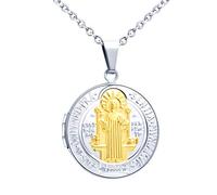 MicLee Damen Kette Bild Foto Jesus Kreuz Rund Medaillon zum öffnen mit Kette Photo Bilder Amulett Edelstahl Anhänger Halskette mit Geschenkbox Grußkarte Super Geschenk für Mutter Tochter