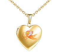 MicLee Damen Kette Foto Amor Herz Medaillon Photo Bilder Amulett Silber Edelstahl Anhänger Halskette mit Geschenkbox Grußkarte, Super Geschenk für Paar Pärchen Mutter Tochter