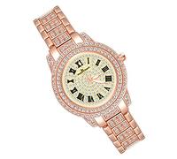 MicLee Damenuhr Leuchtzeiger Analoge Rosegold Armbanduhr rundes Zifferblatt Edle Quarzuhr mit vollem Diamanten aus römischem Zifferblatt