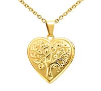 MicLee Herz Medaillon zum Öffnen Baum des Lebens Anhänger Halskette Bilder Foto Amulett Edelstahl Locket Damen Mädchen Modeschmuck Geschenk für Valentinstag Muttertag