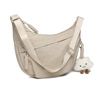 Micmores Crossbody Bag Damen Umhängetasche, Nylon Schultertasche Moon Bag Stylische Halbmond Tasche mit verstellbarer Schultergurt, Hobo Casual Handtasche für Arbeit, Reisen, Alltag(Beige)