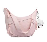 Micmores Crossbody Bag Damen Umhängetasche, Nylon Schultertasche Moon Bag Stylische Halbmond Tasche mit verstellbarer Schultergurt, Hobo Casual Handtasche für Arbeit, Reisen, Alltag(Hellrosa)