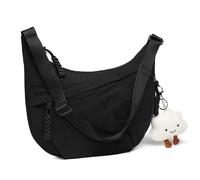 Micmores Crossbody Bag Damen Umhängetasche, Nylon Schultertasche Moon Bag Stylische Halbmond Tasche mit verstellbarer Schultergurt, Hobo Casual Handtasche für Arbeit, Reisen, Alltag(Schwarz)