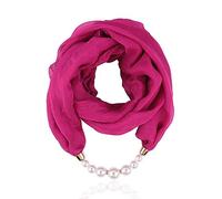 Micoop Damen Halskette-Schal mit einzigartigem Anhänger, Rosaroter Infinity-Schal mit Perle, One size