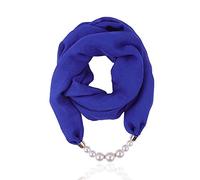 Micoop Damen-Schal, multifunktional, einzigartiger Anhänger, Halskette, stilvoller Unendlichkeitsschal mit Schmuck-Accessoire, Dunkelblauer Schal mit Perle, Average size