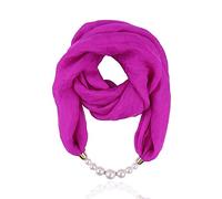 Micoop Damen Schals Mehrzweck-Halskette mit einzigartigem Anhänger Schal Halskette Stilvoller Infinity Schal mit Schmuckzubehör, Violetter Schal mit Perle, One size