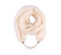 Micoop Damen Schals Mehrzweck-Halskette mit einzigartigem Anhänger Schal Halskette Stilvoller Infinity Schal mit Schmuckzubehör, Beige Schal mit Perle, One size