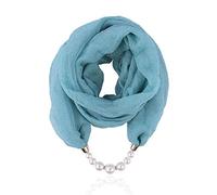 Micoop Damen Schals Mehrzweck-Halskette mit einzigartigem Anhänger, stilvoller Infinity-Schal mit Schmuck-Zubehör Gr. One size, Türkiser Schal mit Perle