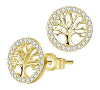 Micory Goldene Lebensbaum Ohrringe für Damen, 925 Sterlingsilber Kreis Baum Ohrstecker mit funkelndem Zirkonia Kranz, hypoallergen Geschenkidee