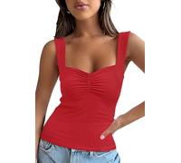 Micoson Damen-Tank-Top, Sommer, Herzausschnitt, ärmellos, trägerlos, rückenfrei, Y2K, lässiges Basic-Cami-Shirt, Rot/Ausflug, einfarbig (Getaway Solids), X-Groß