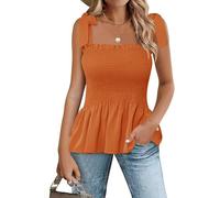 Micoson Rüschen gesmokte Tanktops für Frauen Sommer quadratischer Ausschnitt ärmellose Tops Krawatte Schulter Chiffon Bluse Babydoll Shirts, Orange/Abendrot im Zickzackmuster (Sunset Chevron), X-Groß