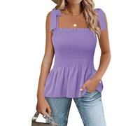 Micoson Tanktops mit Rüschen für Damen, Sommer, quadratischer Ausschnitt, ärmelloses Oberteil, Schulterbindung, Chiffonbluse, Babydoll-Shirt, Rosa, Größe S, Violett, Klein