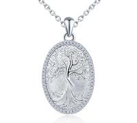 MICSAVI 925 Sterling Silber Medaillon Halskette mit Lebensbaum, Oval Anhänger zum öffnen für Bilder Personalisierte Schmuck für Damen Mädchen